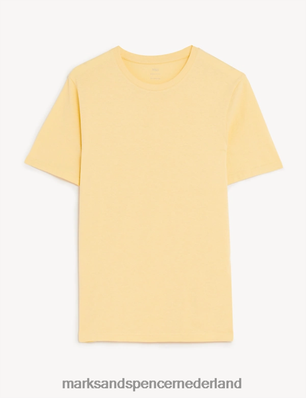 Marks & Spencer Heren T-shirt van puur katoen met ronde hals geel kleding N8VZP140