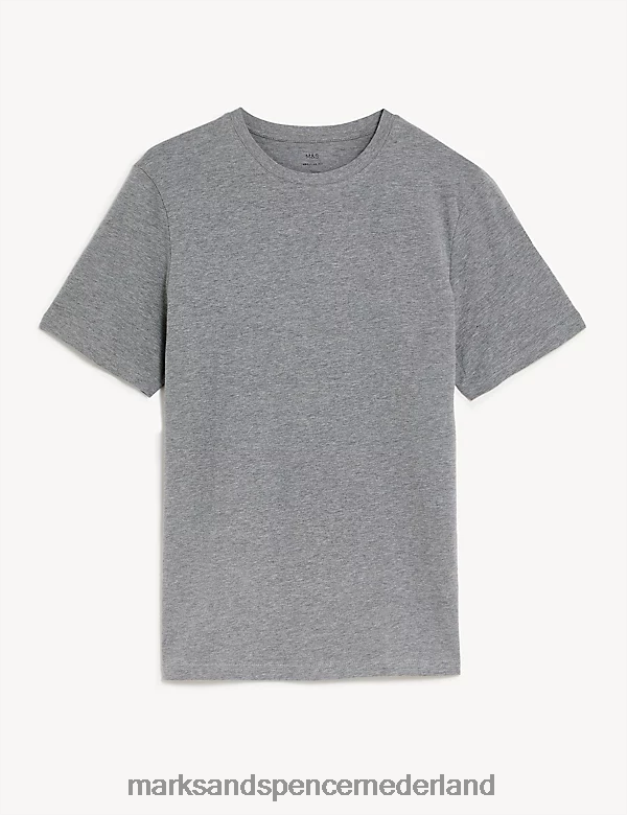 Marks & Spencer Heren T-shirt van puur katoen met ronde hals grijze mergel kleding N8VZP149