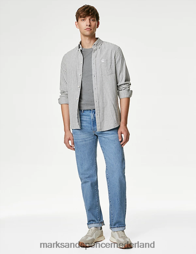 Marks & Spencer Heren T-shirt van puur katoen met ronde hals grijze mergel kleding N8VZP149