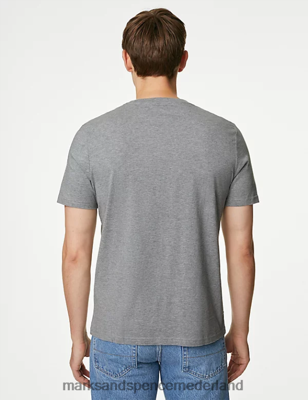 Marks & Spencer Heren T-shirt van puur katoen met ronde hals grijze mergel kleding N8VZP149