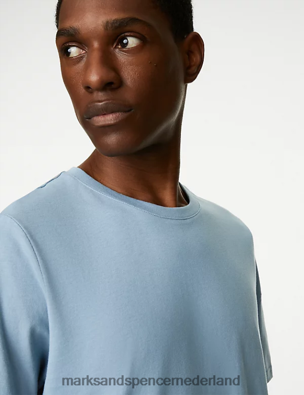 Marks & Spencer Heren T-shirt van puur katoen met ronde hals lichte luchtmacht kleding N8VZP172