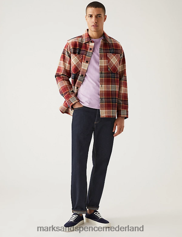 Marks & Spencer Heren T-shirt van puur katoen met ronde hals zacht violet kleding N8VZP157