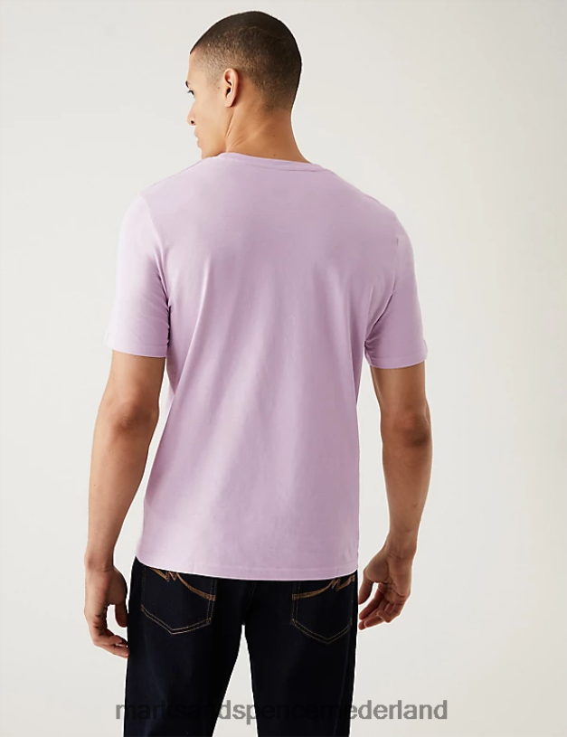 Marks & Spencer Heren T-shirt van puur katoen met ronde hals zacht violet kleding N8VZP157