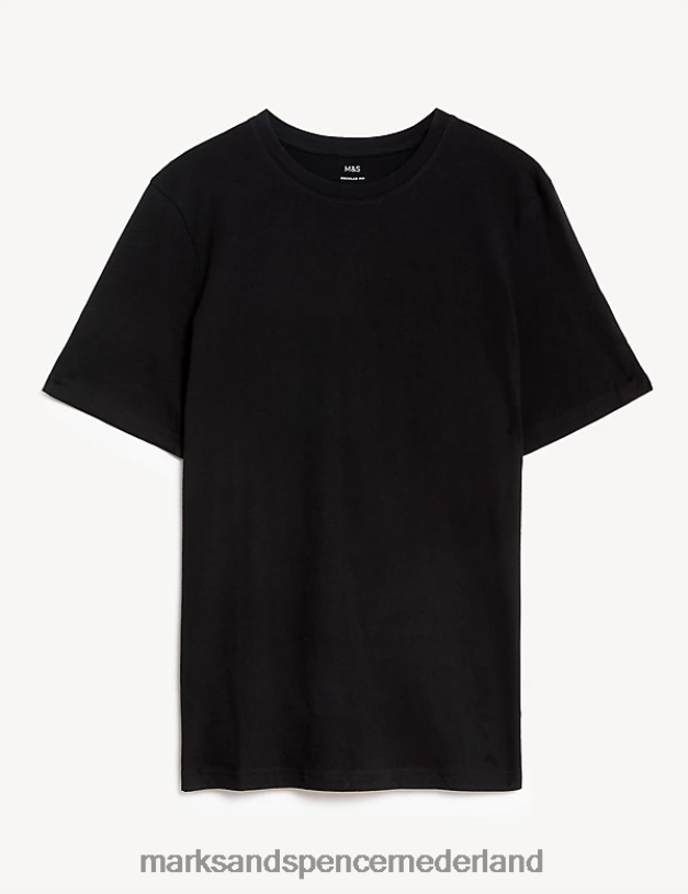 Marks & Spencer Heren T-shirt van puur katoen met ronde hals zwart kleding N8VZP145