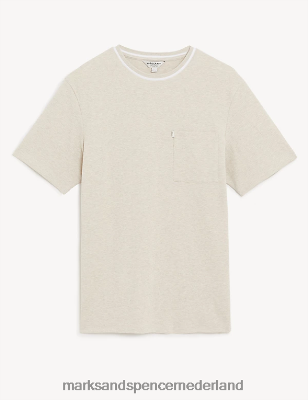 Marks & Spencer Heren T-shirt van puur katoen met textuur beige gemêleerd kleding N8VZP4930