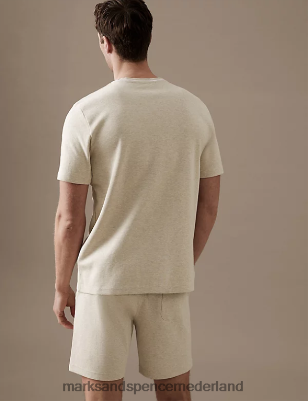 Marks & Spencer Heren T-shirt van puur katoen met textuur beige gemêleerd kleding N8VZP4930