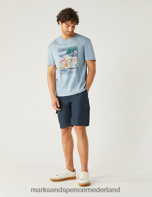 Marks & Spencer Heren T-shirt van zuiver katoen met Cote d'Azur-print eendenei kleding N8VZP5727