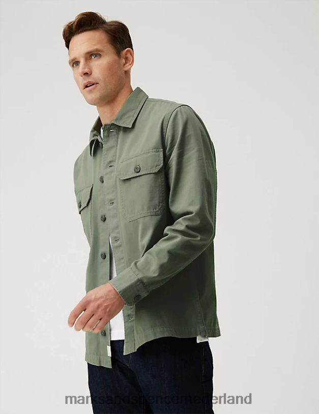 Marks & Spencer Heren Utility-overshirt van puur katoen groente kleding N8VZP5566