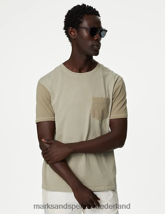 Marks & Spencer Heren Woodhouse puur katoenen patchwork t-shirt natuurlijk kleding N8VZP5378