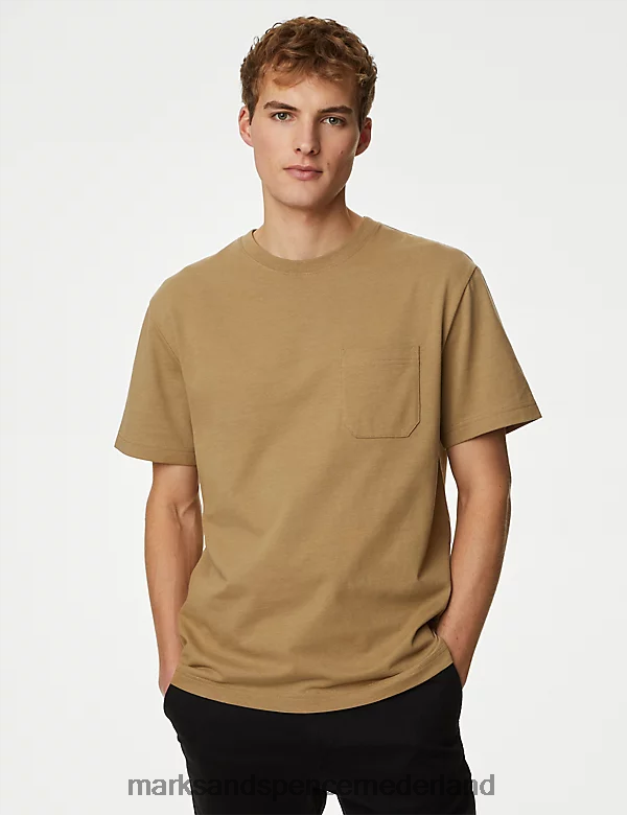 Marks & Spencer Heren Zwaar T-shirt van puur katoen bronzen kleding N8VZP5364