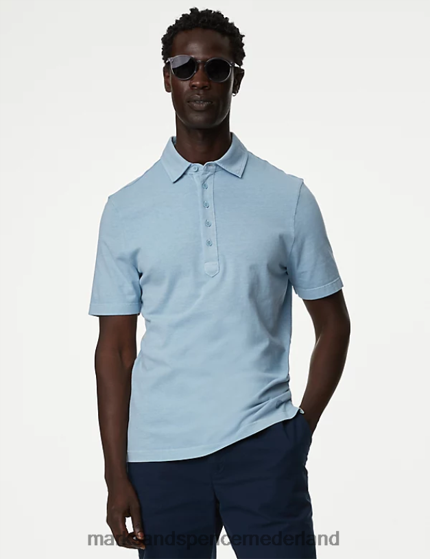 Marks & Spencer Heren de hoyle polo van puur katoen licht marine kleding N8VZP5078
