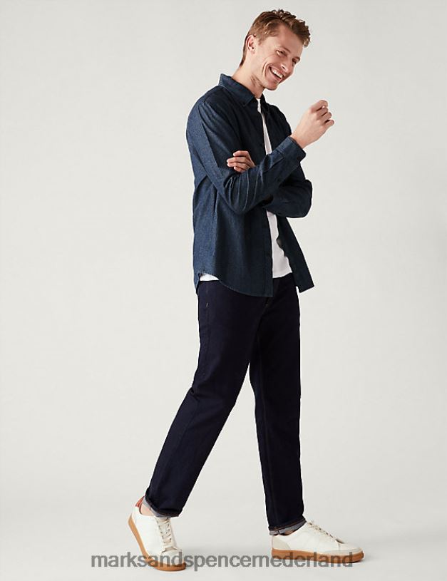 Marks & Spencer Heren denim overhemd donkerblauw kleding N8VZP5298