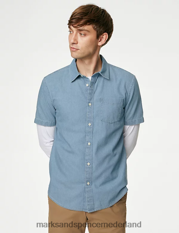 Marks & Spencer Heren denim overhemd lichtblauw kleding N8VZP5757
