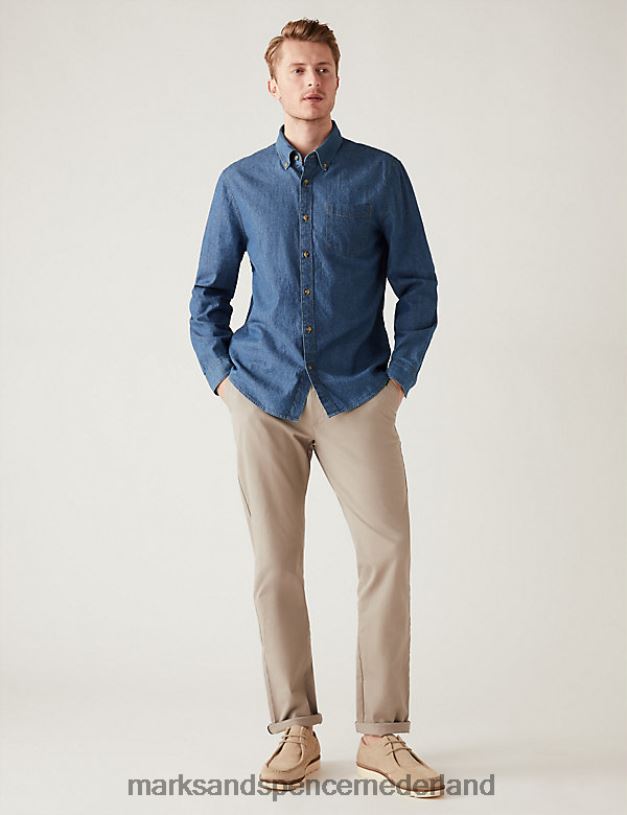 Marks & Spencer Heren denim overhemd middelblauw kleding N8VZP4945