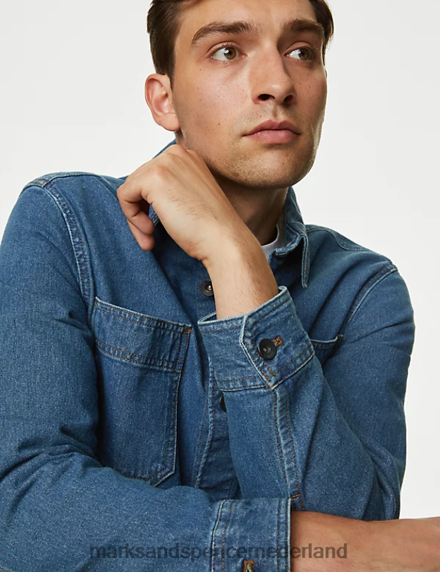 Marks & Spencer Heren denim overshirt middelblauw kleding N8VZP6967