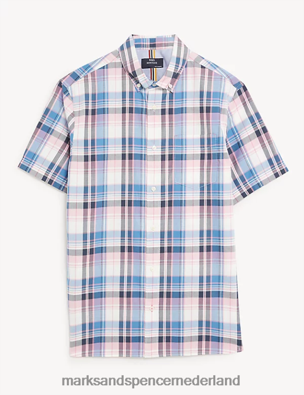 Marks & Spencer Heren geruit overhemd van puur katoen roze mix kleding N8VZP6872