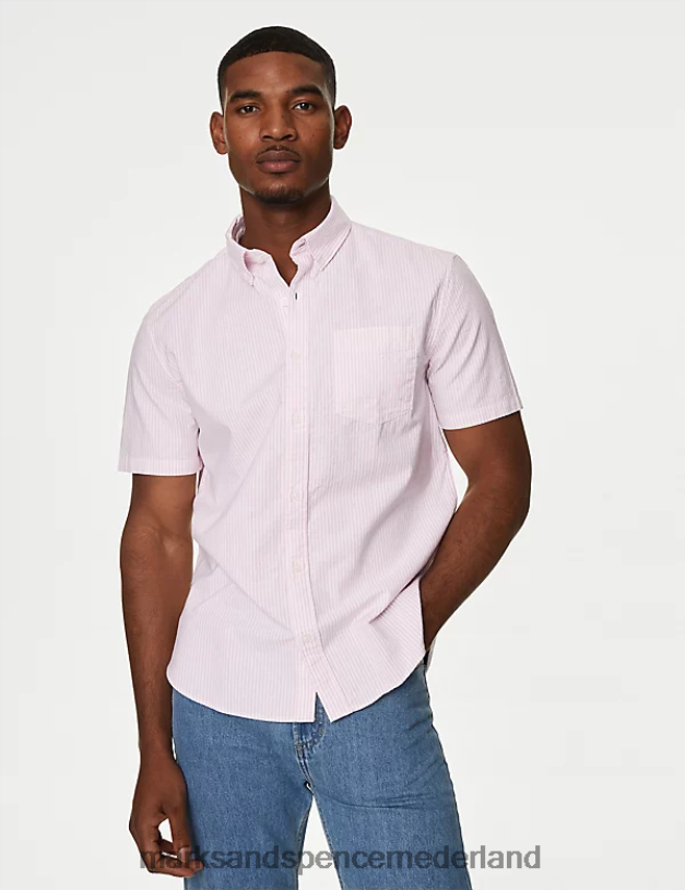 Marks & Spencer Heren gestreept Oxford overhemd van puur katoen middel roze kleding N8VZP6790