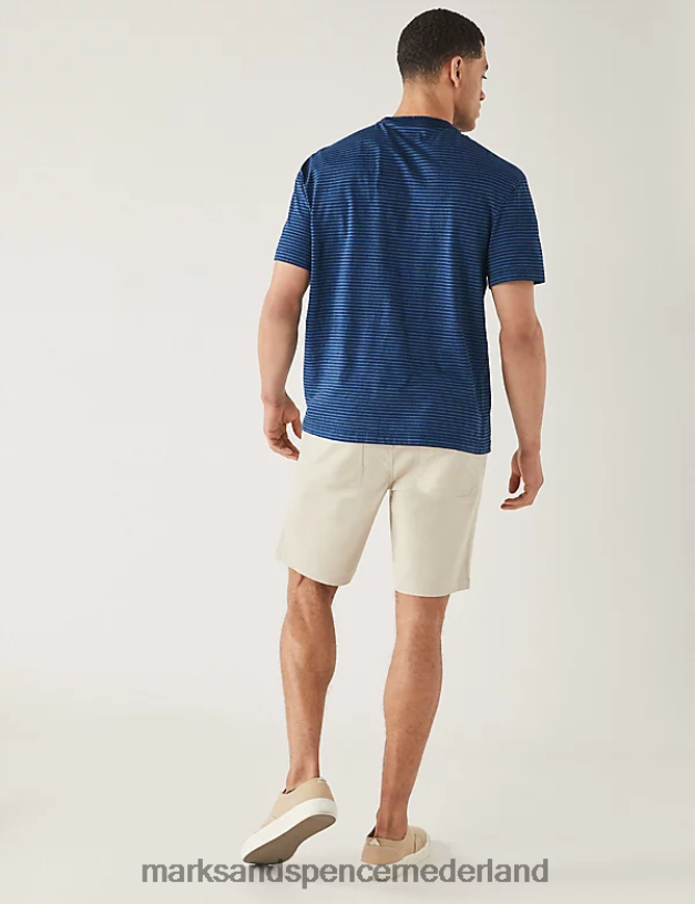 Marks & Spencer Heren gestreept t-shirt van puur katoen indigo-mix kleding N8VZP5474