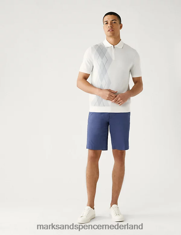 Marks & Spencer Heren katoenrijk arygle gebreid poloshirt ecru mix kleding N8VZP6550