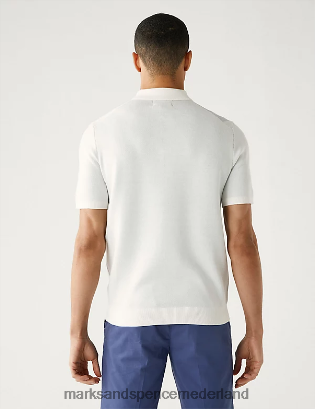 Marks & Spencer Heren katoenrijk arygle gebreid poloshirt ecru mix kleding N8VZP6550