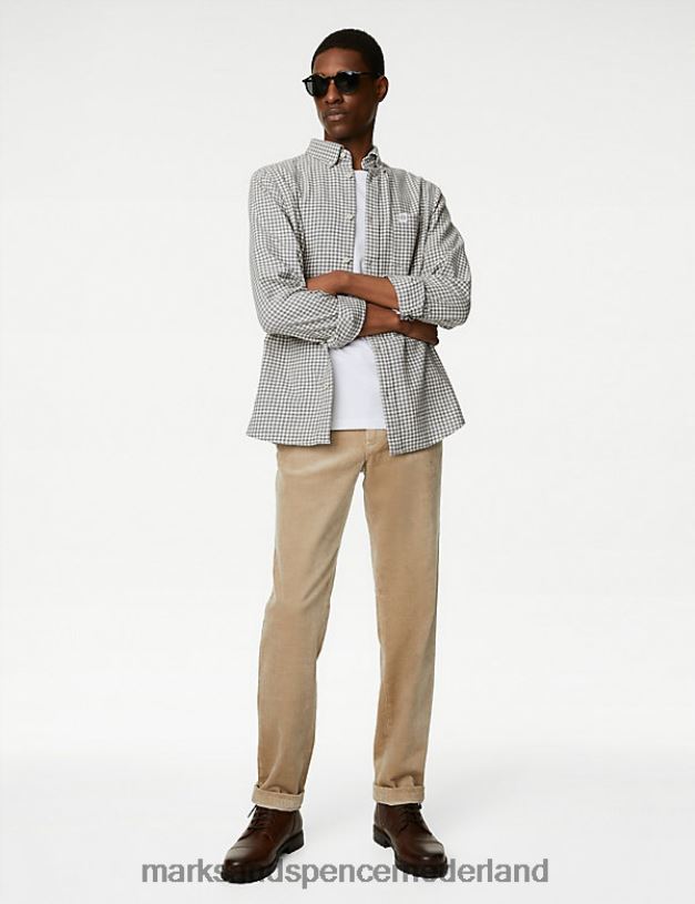 Marks & Spencer Heren katoenrijk flanellen overhemd grijze mergel kleding N8VZP5248