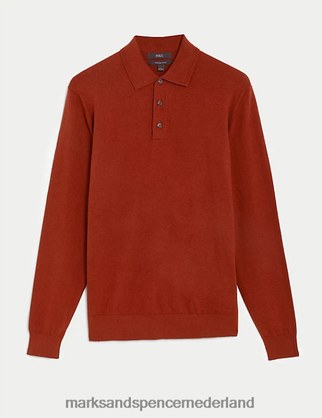 Marks & Spencer Heren katoenrijk gebreid poloshirt met punt paprika kleding N8VZP7171