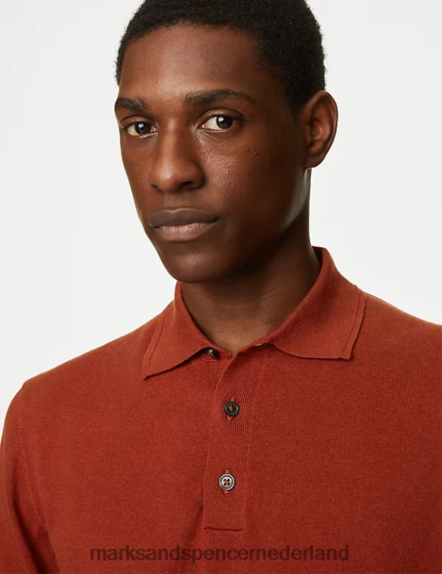 Marks & Spencer Heren katoenrijk gebreid poloshirt met punt paprika kleding N8VZP7171