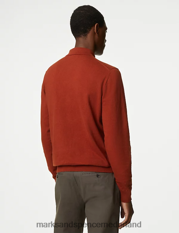 Marks & Spencer Heren katoenrijk gebreid poloshirt met punt paprika kleding N8VZP7171