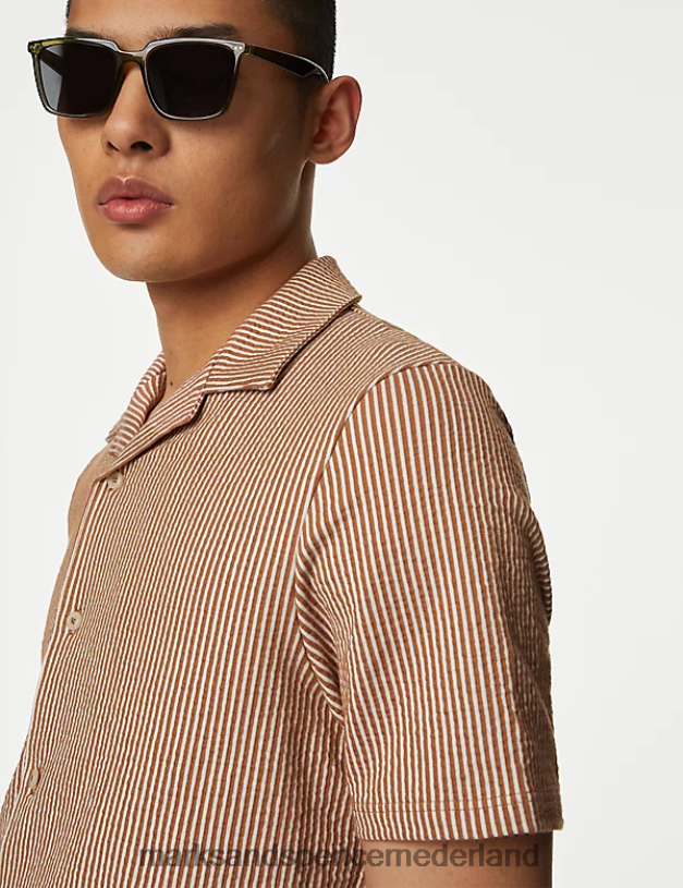 Marks & Spencer Heren katoenrijk jersey gestreept poloshirt zachte perzik kleding N8VZP6356