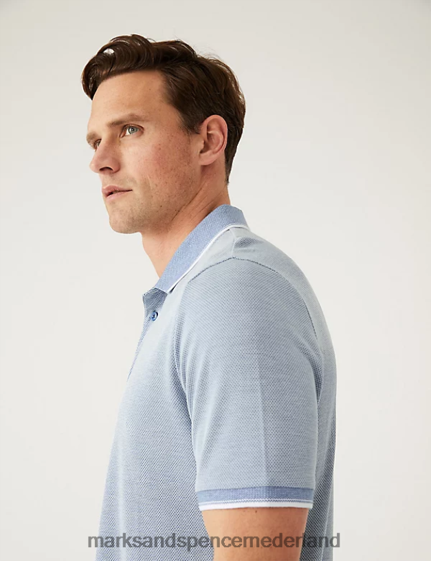 Marks & Spencer Heren modal poloshirt met rijke puntkraag staal blauw kleding N8VZP6395