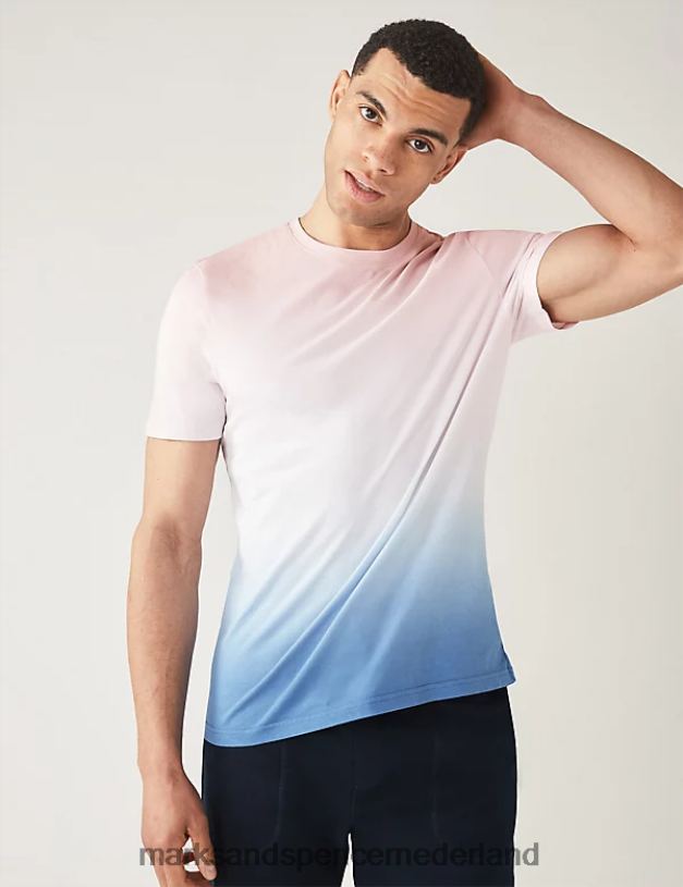 Marks & Spencer Heren ombre t-shirt van puur katoen blauw mengsel kleding N8VZP5928