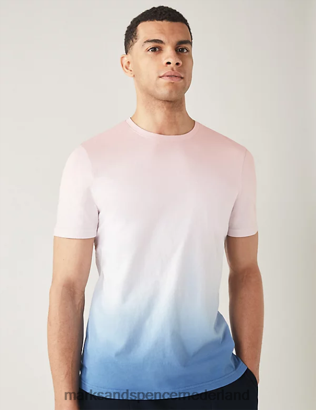 Marks & Spencer Heren ombre t-shirt van puur katoen blauw mengsel kleding N8VZP5928