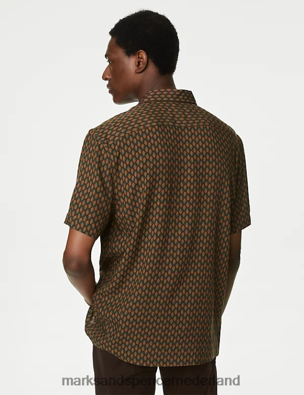 Marks & Spencer Heren overhemd met geometrische print bruin mengsel kleding N8VZP6282