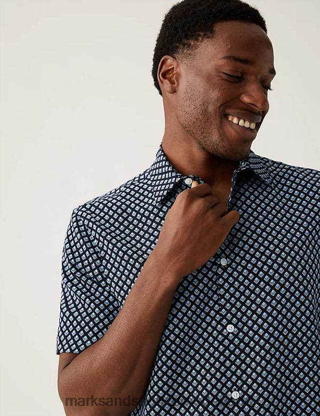 Marks & Spencer Heren overhemd met geometrische print marine mix kleding N8VZP6682