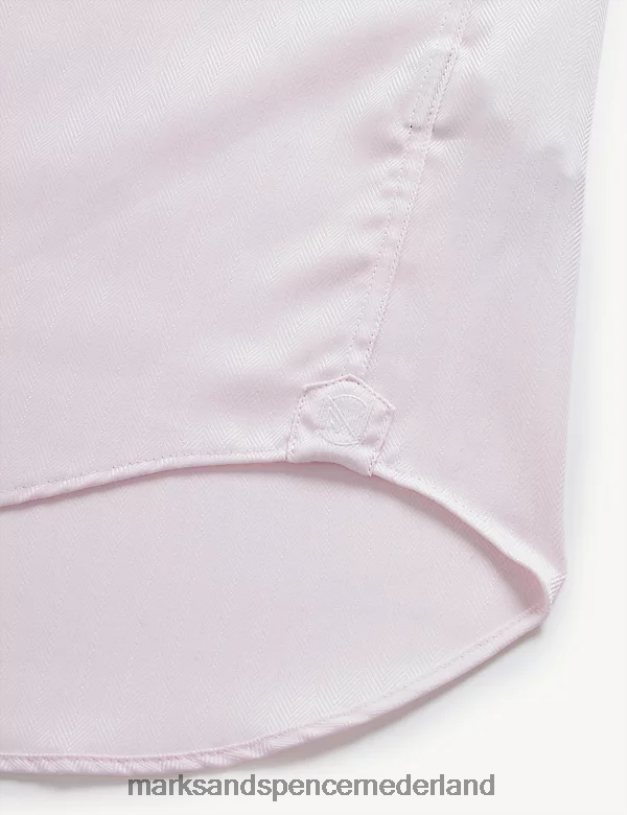 Marks & Spencer Heren overhemd van puur katoen met visgraatmotief, normale pasvorm bleekroze kleding N8VZP6547
