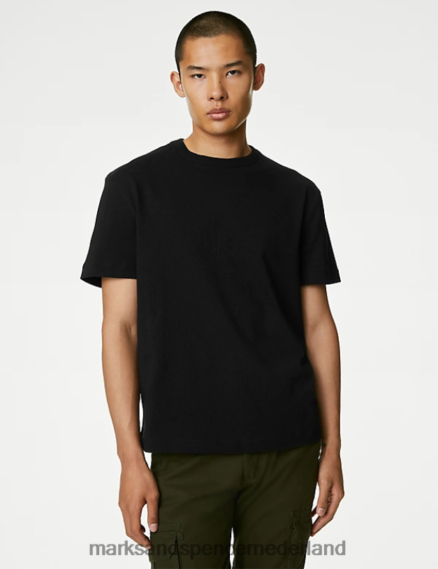 Marks & Spencer Heren oversized T-shirt van puur katoen zwart kleding N8VZP6191