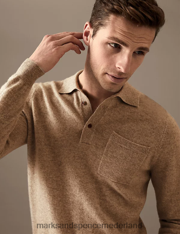 Marks & Spencer Heren puur kasjmier gebreid poloshirt neutrale kleding N8VZP7333
