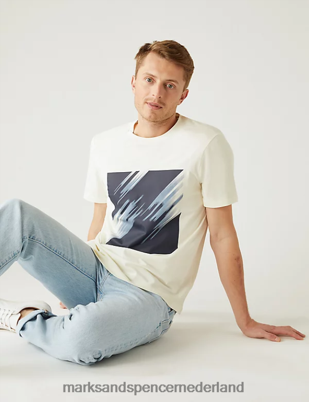 Marks & Spencer Heren puur katoenen abstract grafisch t-shirt ivoor kleding N8VZP5056