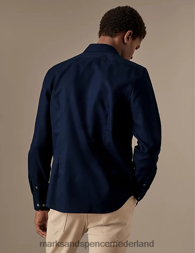 Marks & Spencer Heren slim fit, gemakkelijk te strijken overhemd van puur katoen donker marine kleding N8VZP5418