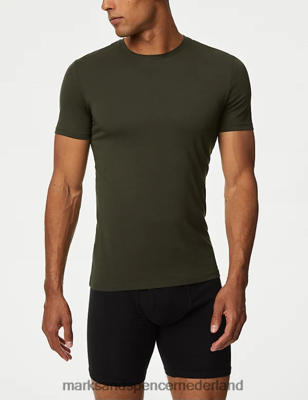 Marks & Spencer Heren supima katoenmixt-shirtvest groenblijvend kleding N8VZP5517