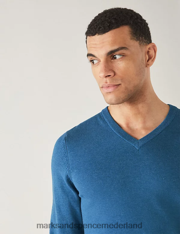 Marks & Spencer Heren Gebreide trui van puur katoen met V-hals maagdenpalm kleding N8VZP7205