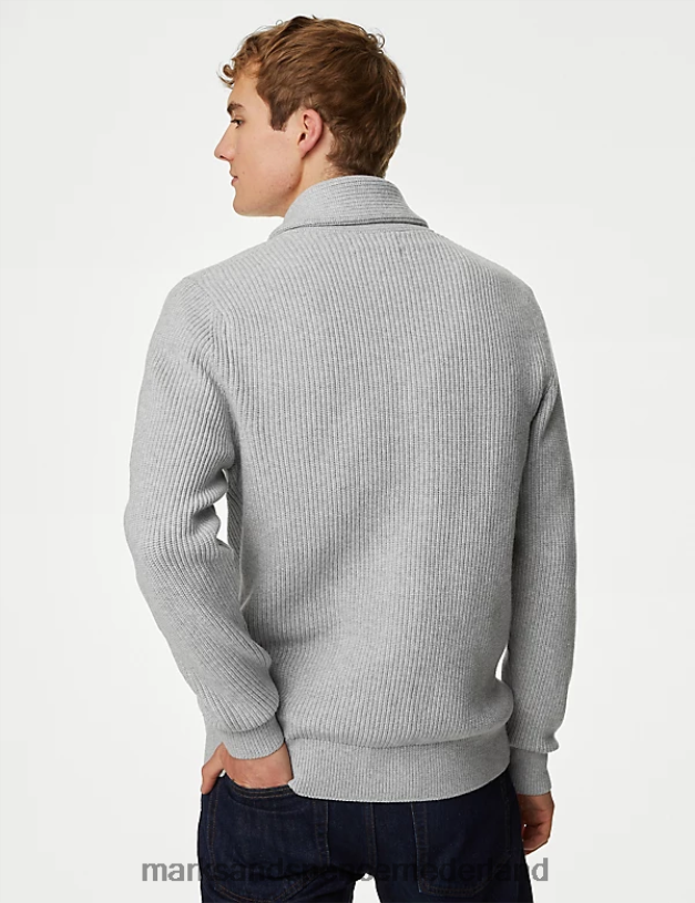 Marks & Spencer Heren Getextureerd vest van katoenmix met sjaalkraag lichtgrijs kleding N8VZP6671