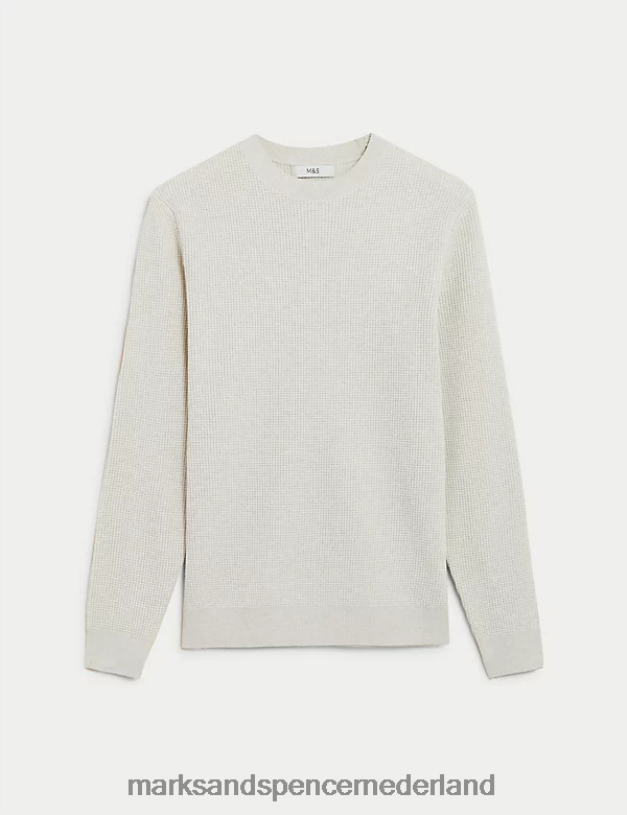 Marks & Spencer Heren Getextureerde trui met ronde hals van een katoenmix ecru kleding N8VZP6771
