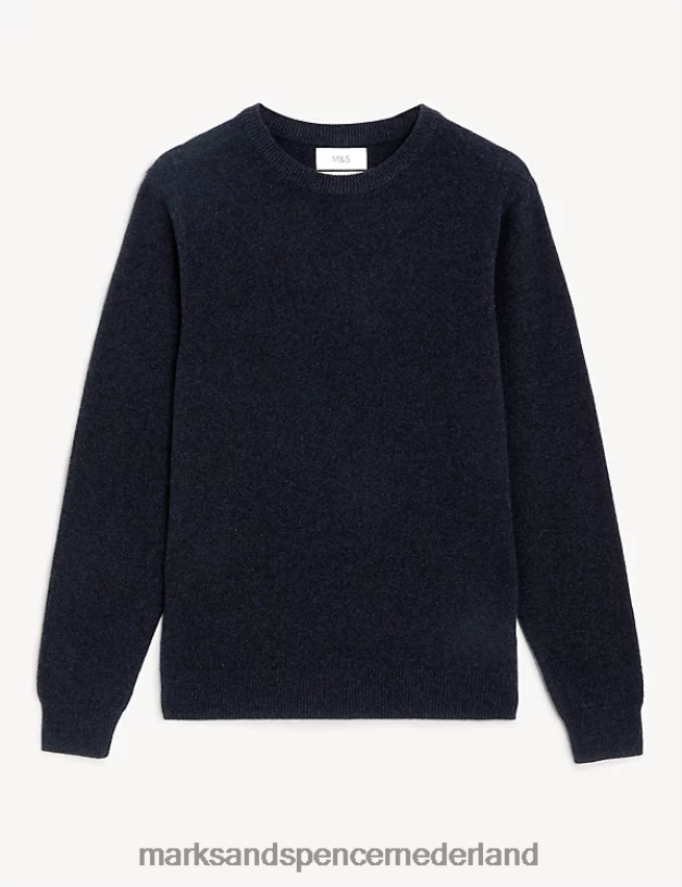 Marks & Spencer Heren Trui van puur extra fijne lamswol met ronde hals donker marine kleding N8VZP7388