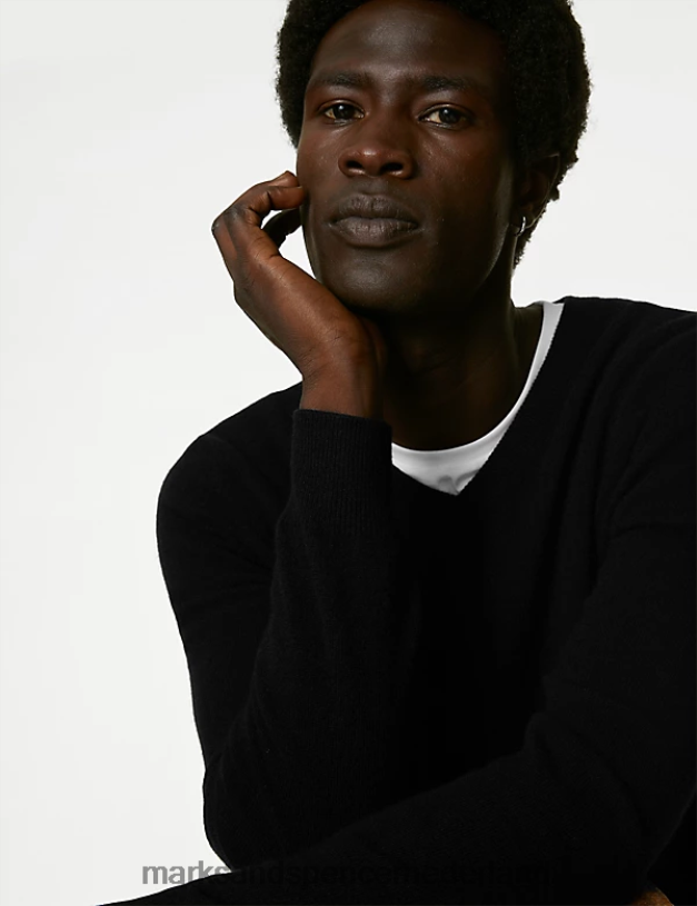 Marks & Spencer Heren Trui van puur kasjmier met V-hals zwart kleding N8VZP7320