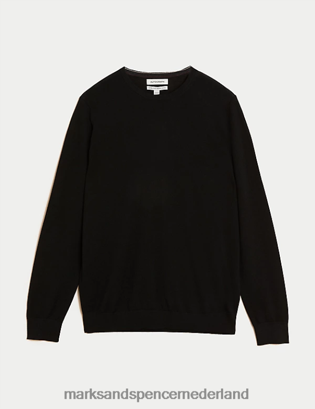Marks & Spencer Heren Trui van zuivere extra fijne merinowol met ronde hals zwart kleding N8VZP4961