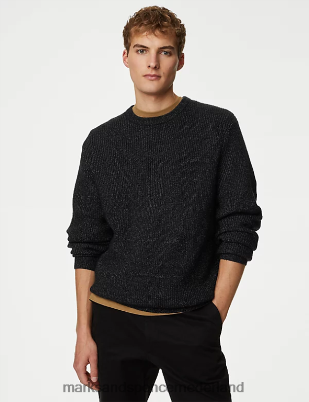 Marks & Spencer Heren superzachte dikke trui met ronde hals donker marine kleding N8VZP5798