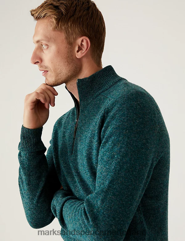 Marks & Spencer Heren trui van pure extra fijne lamswol groene mix kleding N8VZP7113