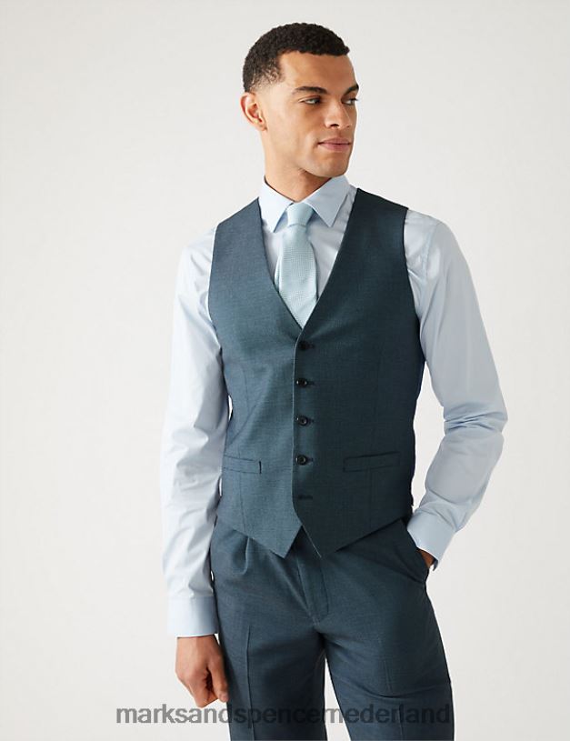 Marks & Spencer Heren Getextureerd gilet met normale pasvorm midden blauw kleding N8VZP6392