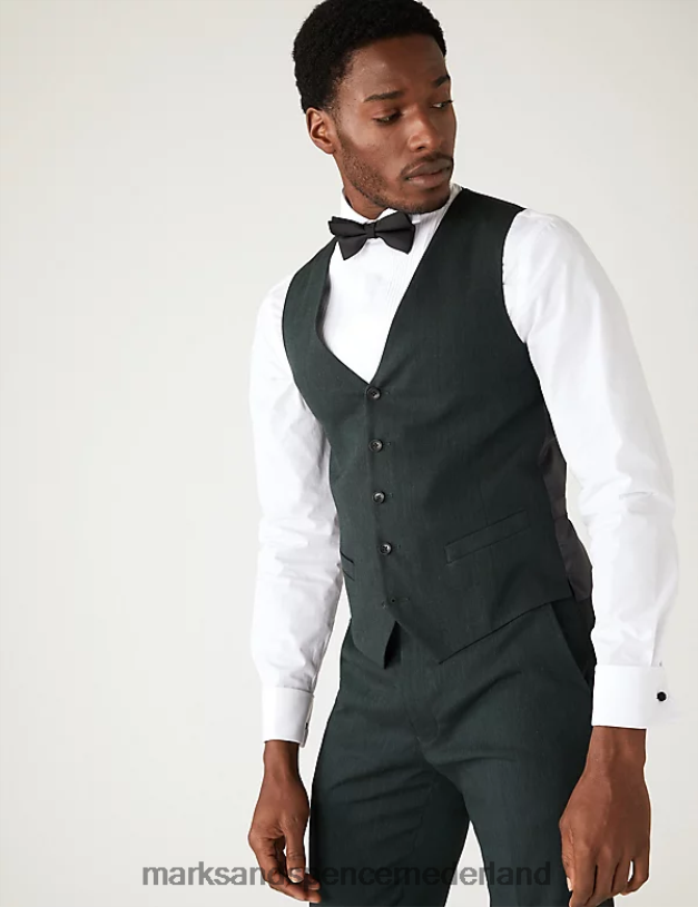 Marks & Spencer Heren Italiaans linnen wondergilet donkergroen kleding N8VZP6228